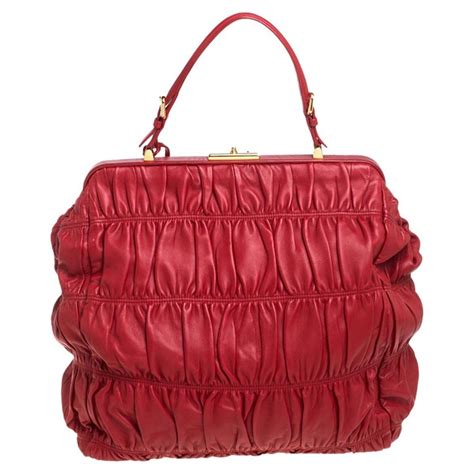 prada frame dressy top handle gaufre nappa red